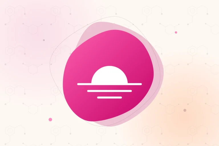 Ilustración: un sol que asoma sobre el horizonte dentro de una mancha rosa