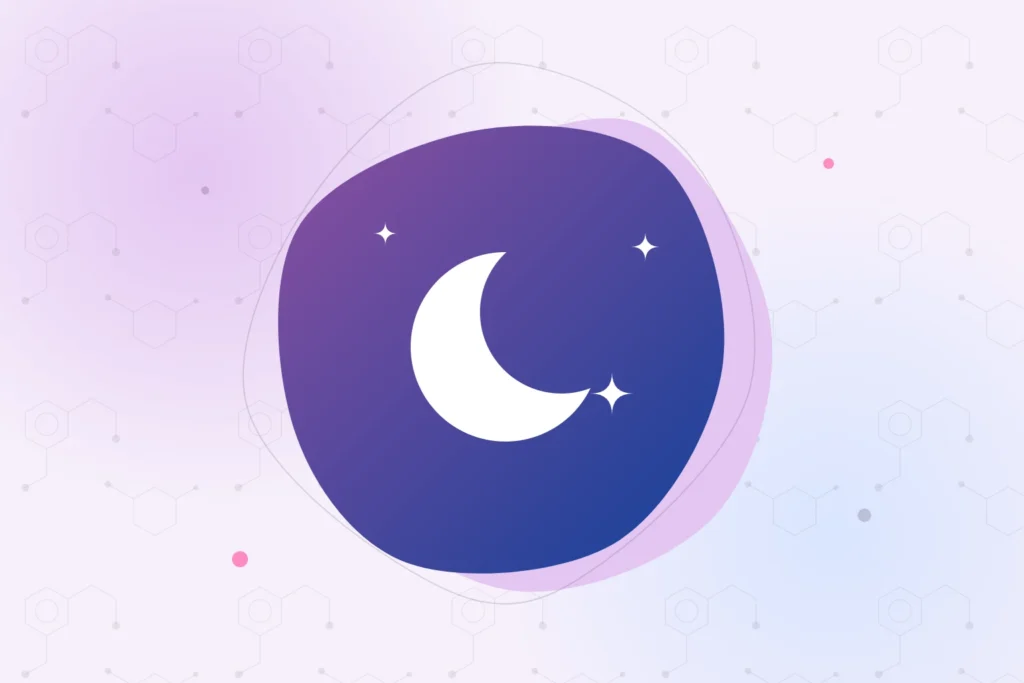 Ilustración: una luna creciente y tres estrellas sobre una mancha lila