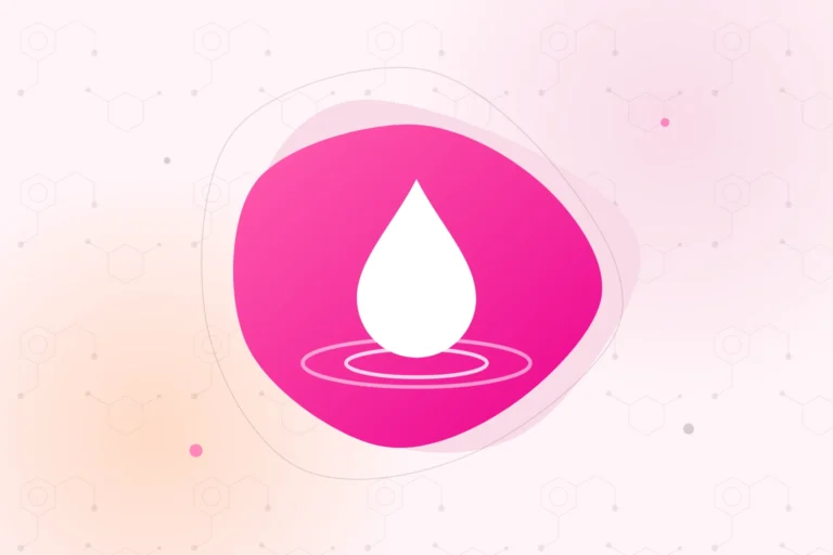Ilustración: una gota de agua y sus ondas sobre una mancha rosa